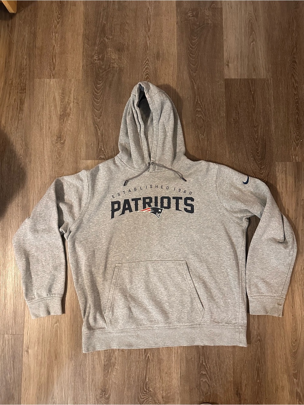 NFL Patriots Gray Zip-Up Sweater with Navy Logo Accent